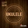 BlackSmith Cleargut-strengepakke merket Soprano, med stor ukuleletekst på mørk trebakgrunn