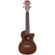 Santana U6 C konsert-ukulele i mahogni med cutaway og forforsterker på siden, sett forfra