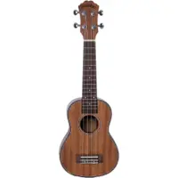 Santana U4 S sopranukulele i mahogni med sølvfargede stemmeskruer, sett forfra