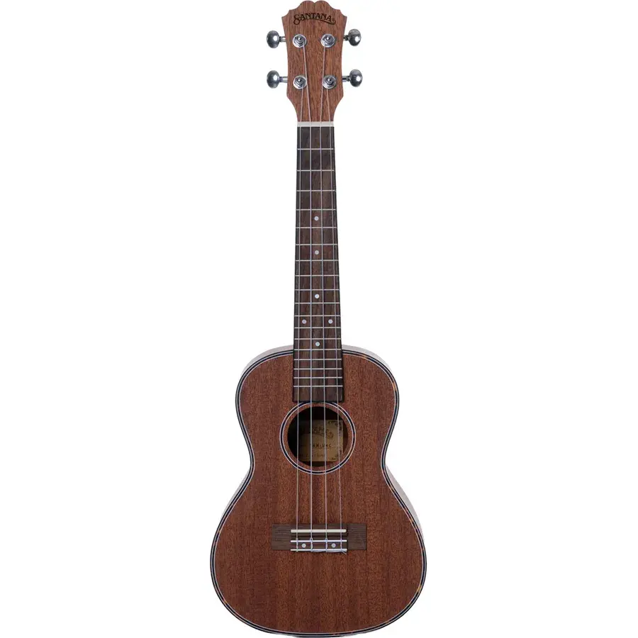 Santana U4 C konsert-ukulele i mahogni med lys binding rundt kroppen, sett forfra